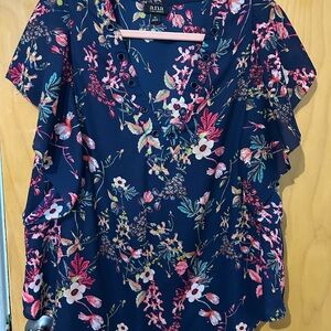 a.n.a Pink and White Ruffled Short Sleeve Blouse